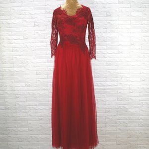 BABYONLINE Dress Prom Formal Maxi Tulle Wedding Floral Lace Boho Burgundy SM